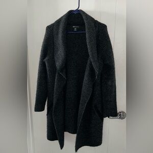 Jones New York Women Wool Sweater Cardigan Black Gray Long Sleeve Knit 21384